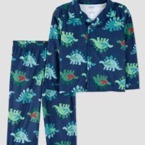 NWT Carter’s Toddler Boys Dinosaur Pajama Set 2T  Blue Dino Button-Up Sleepwear